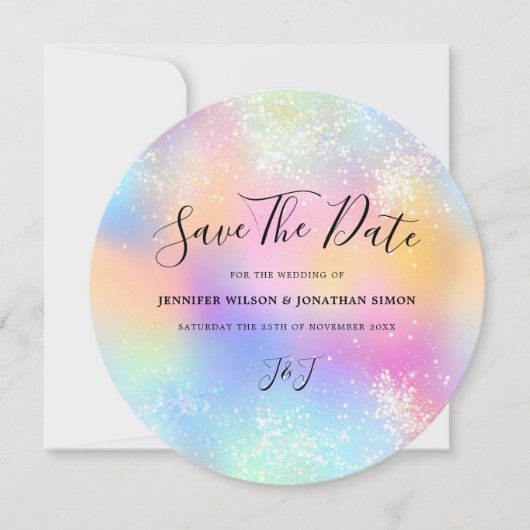 Date Paillettes holographiques mariage pastel Save the  (Devant)