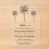 Date Palm Trees Islamic Muslim Wedding Acryl Uitnodigingen (Voorkant)