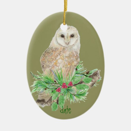 Date personnalisée Ornement de la Chouette de Noël (Devant)