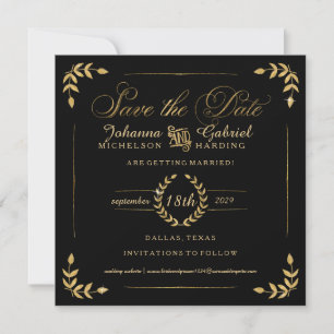 Date Photo Save the Date, Gold Laurel Leaf Typographie