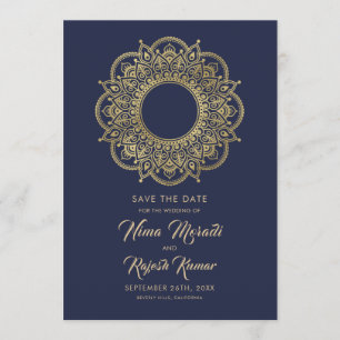 Date Photo Save The Date, Mariage indien, Bleu et Or