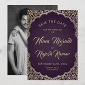 Date Photo Save The Date, Mariage Indien, Noir, Or (Devant / Derrière)