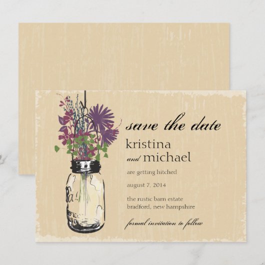 Date Pot Mason & Fleurs Sauvages d'Automne Save the Dat (Devant / Derrière)