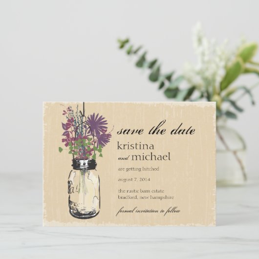 Date Pot Mason & Fleurs Sauvages d'Automne Save the Dat (Debout devant)