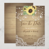 Date Pot Mason Rustique, Dentelle, Tournesols Save The (Devant / Derrière)