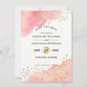 Date Save the date. Aquarelle botanique rose (Devant)