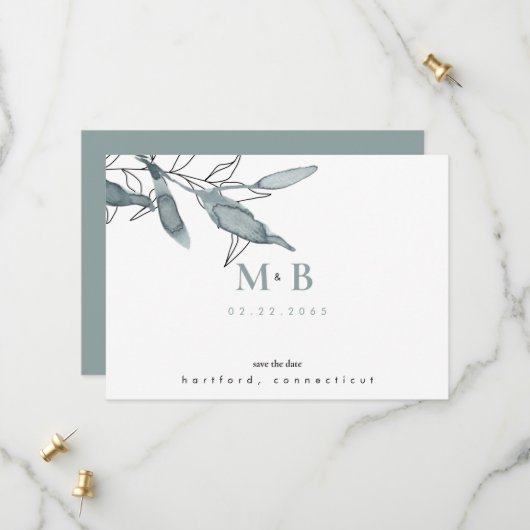 Date Simple Élegant Monogramme de Mariage Teal Save the (Devant/Arrière en situation)