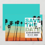 Date Sunset Palms Modern Beach Save the Dates (Devant / Derrière)