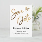 Date Typographie Gold Save the Date, Fond noir Bokeh (Debout devant)