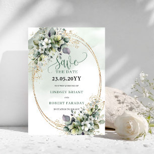 Date Vert poussiéreux végétation aquarelle Save The Dat