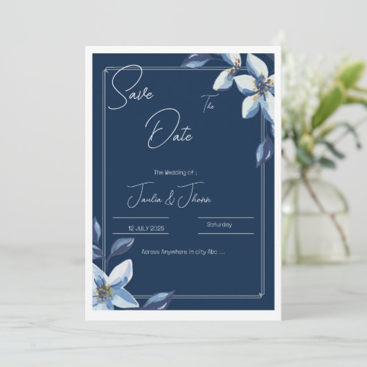 Date Victorian Bleu Fleur Dusty Blue Mariage Save The  (Debout devant)