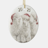 Dated Angora Goat Trio Santa Hat Christmas Keramisch Ornament (Rechts)