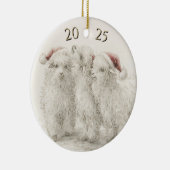 Dated Angora Goat Trio Santa Hat Christmas Keramisch Ornament (Rechts)