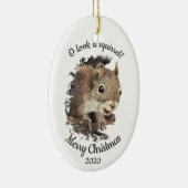 Dated Christmas Custom Waterverf Eekhoorn Quote Keramisch Ornament (Rechts)