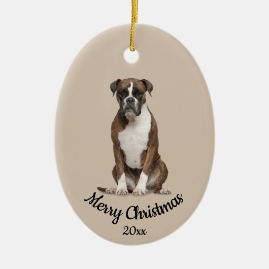 Dated Custom Photo kerstbox Boxer Dog Keramisch Ornament (Voorkant)