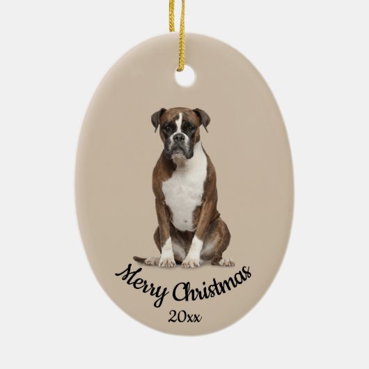 Dated Custom Photo kerstbox Boxer Dog Keramisch Ornament (Achterkant)