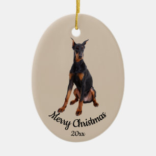 Dated Custom Photo Kerstmis Doberman Dog Pet Keramisch Ornament
