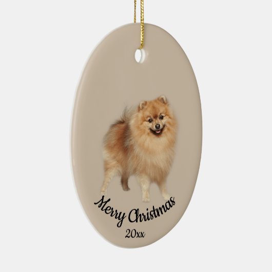 Dated Custom Photo Kerstpommeranian Dog Pet Keramisch Ornament (Rechts)