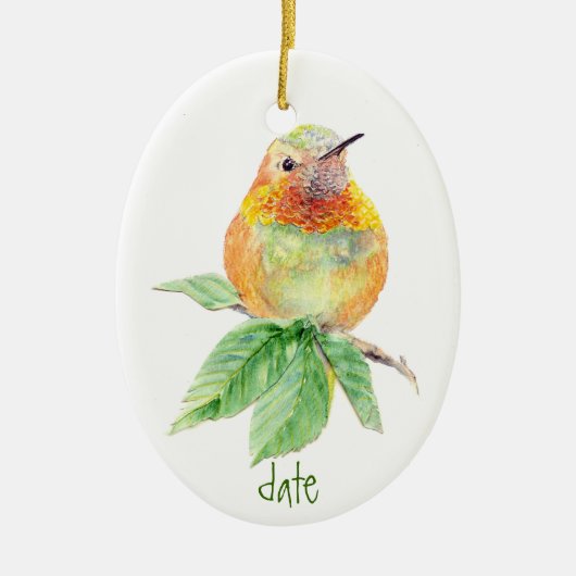 Dated Custom Waterverf Rufous Hummingbird, Bird Keramisch Ornament (Voorkant)