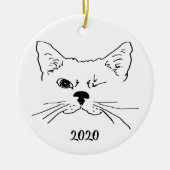 Dated Cute Smilking Winking Cat Drawing Keramisch Ornament (Voorkant)