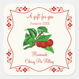Dated Homemade Cherry Pie Filling Fancy cadeaulabe Vierkante Sticker