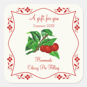 Dated Homemade Cherry Pie Filling Fancy cadeaulabe Vierkante Sticker