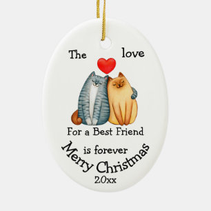 Dated Kerstkat Love voor Beste Vriendelijke Citaat Keramisch Ornament