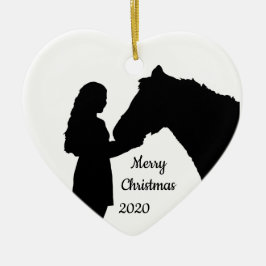 Dated Kerstmeisje en haar paardenliefde Silhouette Keramisch Ornament