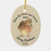 Dated Kerstmis Custom Waterverf Duck Quote Ceram Keramisch Ornament (Voorkant)