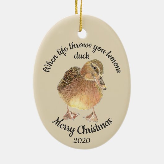 Dated Kerstmis Custom Waterverf Duck Quote Ceram Keramisch Ornament (Achterkant)
