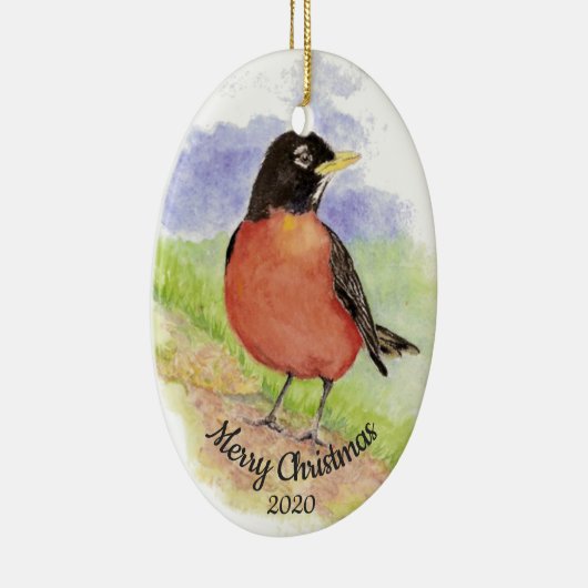 Dated Kerstmis Custom Waterverf Robin Bird Keramisch Ornament (Rechts)