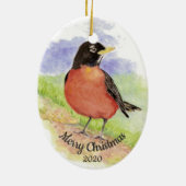 Dated Kerstmis Custom Waterverf Robin Bird Keramisch Ornament (Achterkant)