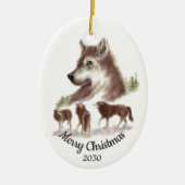 Dated Kerstmis Custom Waterverf Wolves Art Keramisch Ornament (Voorkant)