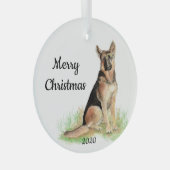 Dated Kerstmis Waterverf German Shepherd Dog Glas Ornament (Voorkant Rechts)