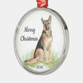 Dated Kerstmis Waterverf German Shepherd Dog Metalen Ornament (Links)