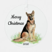 Dated Kerstmis Waterverf German Shepherd Dog Metalen Ornament (Voorkant)