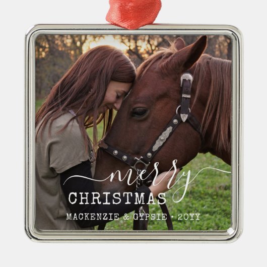 Dated Kerstpaard Rider Personalized Square Metalen Ornament (Voorkant)
