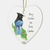 Dated Merry Kerstmis Brits Columbia Jay Bird Keramisch Ornament (Links)