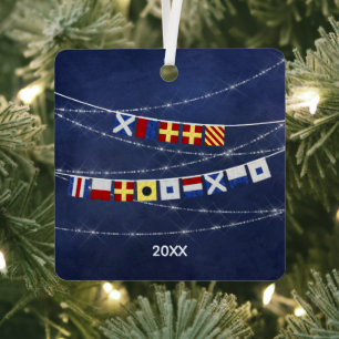 Dated Nautical Merry Kerstmis Signal Flag Metalen Ornament