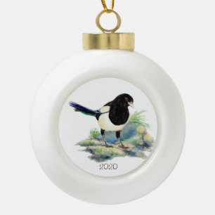 Dated Waterverf Magpie Bird Natuur Art Keramische Bal Ornament