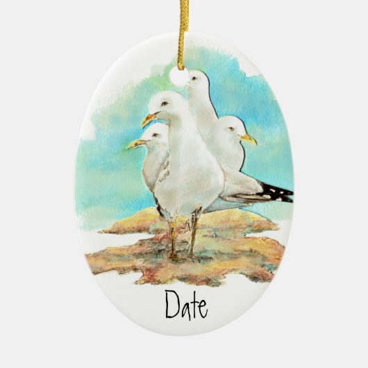 Dated, Waterverf Seagull, Beach, Shore, Bird Keramisch Ornament (Voorkant)