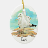 Dated, Waterverf Seagull, Beach, Shore, Bird Keramisch Ornament (Achterkant)