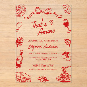 Dat's Amore Rode Italiaans Eet Bridal Shower Acryl Uitnodigingen