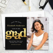 Datum afstuderen foto gouden zwarte typografie