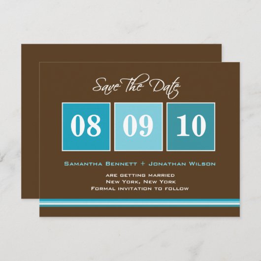 Datum blokkeert De datumkaart opslaan - Turquoise Save The Date (Voorkant / Achterkant)