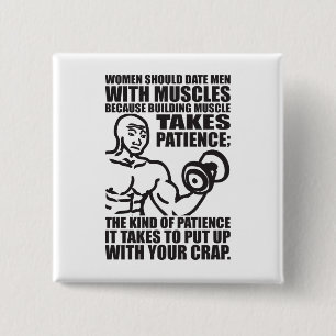 Datum Mannen met spieren - Funny Bodybuilding Vierkante Button 5,1 Cm