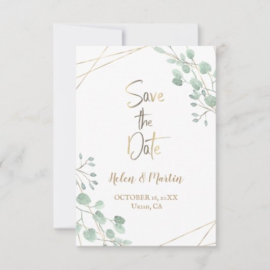 Datum opslaan groen waterverf gouden lijst kaart (Voorkant)