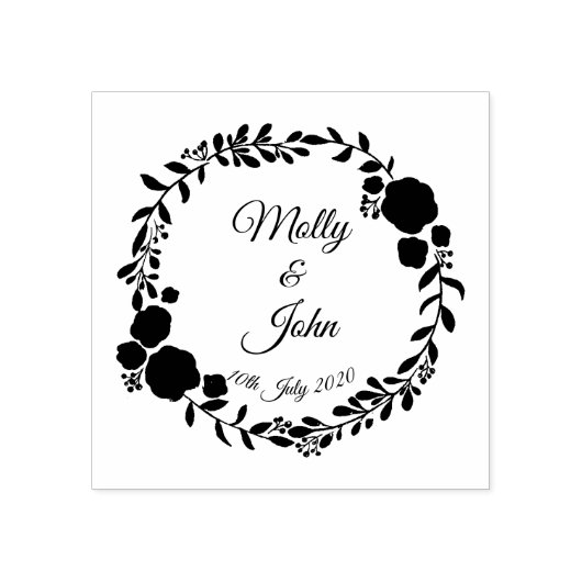 Datum Rustic Monogram Wreath Custom Wedding Rubberstempel (Afrduk)