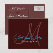 Datum, voornamen en Monogram Blauwgroen en bruine  Aankondigingskaart (Voorkant / Achterkant)