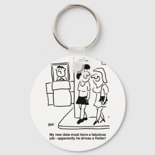 Datum waarop een Cartoon met wielaandrijving rijdt Sleutelhanger